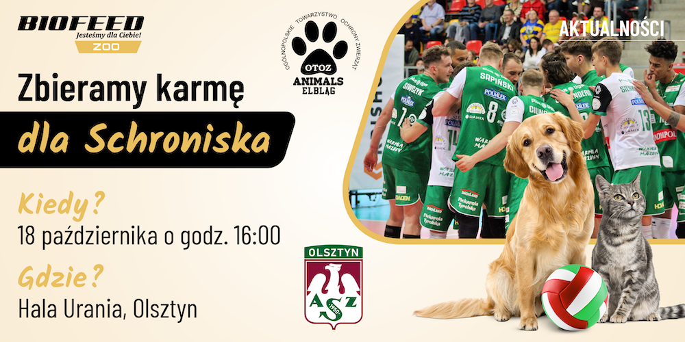 Zbiórka karmy dla Schroniska w Elblągu podczas meczu z okazji 75-lecia AZS Olsztyn