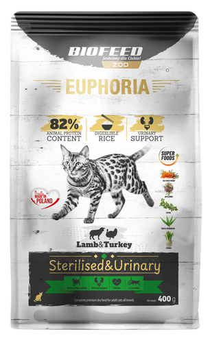 Karma dla kotów EUPHORIA Gluten Free Cat STERILISED & URINARY Indyk & Jagnięcina 400 g