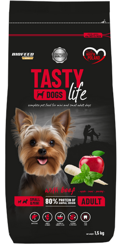 Karma dla psów Tasty Dogs Life z wołowiną 1,5 kg (mini i małe rasy)