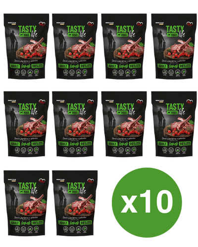 ZESTAW: Mokra karma dla psów Tasty Dogs Life JAGNIĘCINA 90% - danie w galaretce (saszetka) 10x 500 g