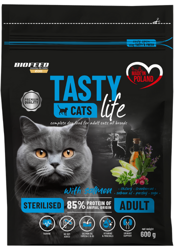 Karma dla kotów Tasty Cats Life STERILISED z łososiem 600 g