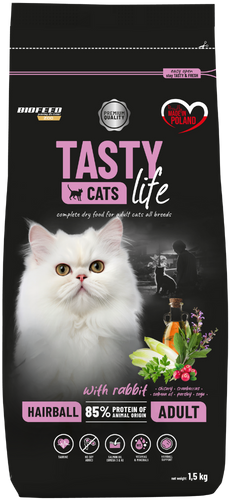 Karma dla kotów Tasty Cats Life HAIRBALL z królikiem 1,5 kg