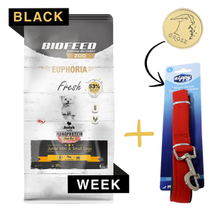 ZESTAW: Karma dla szczeniąt EUPHORIA Fresh Turkey Monoprotein (mini i małe rasy) 8 kg + czerwona smycz dla psa L (2,5x40 cm)