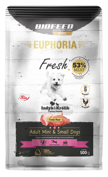 ZESTAW: Karma dla psów EUPHORIA Fresh z indykiem i królikiem (mini i małe rasy) 0,5 kg + rolka woreczków na odchody ZA 1 GR