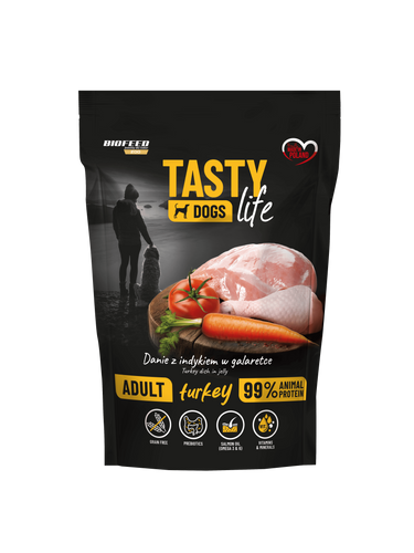 Mokra karma dla psów Tasty Dogs Life INDYK 90% - danie w galaretce (saszetka) 500 g