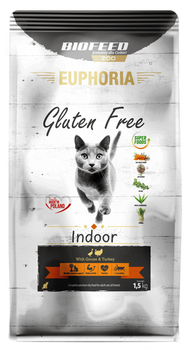 Karma dla kotów EUPHORIA Gluten Free Cat INDOOR Indyk & Gęś  1,5 kg