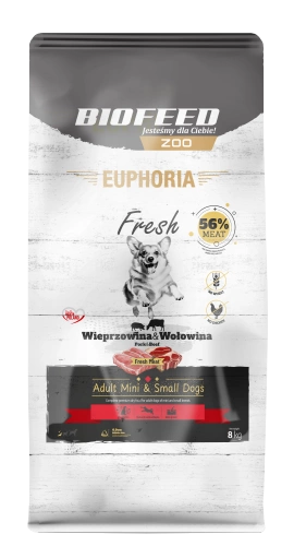Karma dla psów EUPHORIA Fresh z wieprzowiną i wołowiną (mini i małe rasy) 8 kg