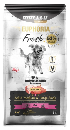 Karma dla psów EUPHORIA Fresh z indykiem i królikiem (średnie i duże rasy) 2 kg
