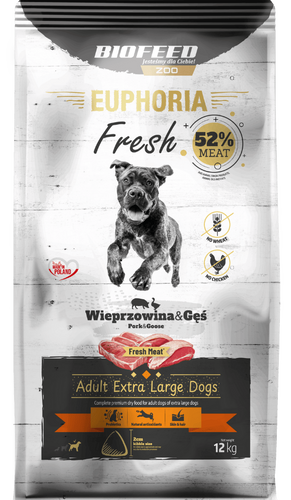 Karma dla psów EUPHORIA Fresh z wieprzowiną i gęsią (rasy bardzo duże i olbrzymie) 12 kg