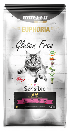 Karma dla kotów EUPHORIA Gluten Free Cat SENSIBLE Indyk & Królik 1,5 kg