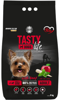 ZESTAW: Karma dla psów Tasty Dogs Life z wołowiną 8 kg (mini i małe rasy) + 1,5 kg ZA 1 GR