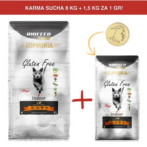 ZESTAW: Karma dla kotów EUPHORIA Gluten Free Cat INDOOR Indyk & Gęś 8 kg + 1,5 kg ZA 1 GR