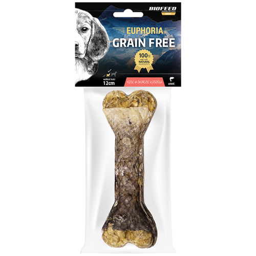 Kość dla psa w skórze łososia 12 cm