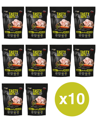 ZESTAW: Mokra karma dla psów Tasty Dogs Life DRÓB 90% - danie w galaretce (saszetka) 10x 500 g