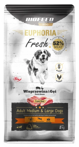 Karma dla psów EUPHORIA Fresh z wieprzowiną i gęsią (średnie i duże rasy) 2 kg