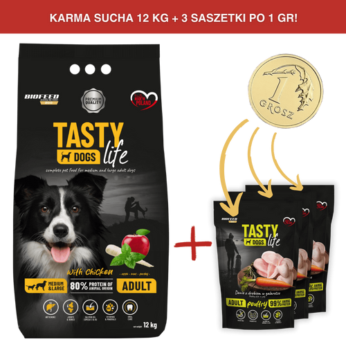 Karma dla psa Tasty Dogs Life z kurczakiem 12 kg (średnie i duże rasy)