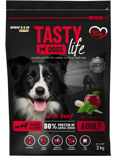Karma dla psa Tasty Dogs Life z wołowiną 3 kg (średnie i duże rasy)