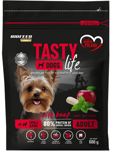 Karma dla psów Tasty Dogs Life z wołowiną 600 g (mini i małe rasy)