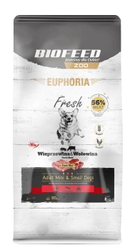 ZESTAW: Karma dla psów EUPHORIA Fresh z wieprzowiną i wołowiną (mini i małe rasy) 8 kg + ręcznik do łapek za 1 gr