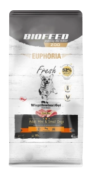 ZESTAW: Karma dla psów EUPHORIA Fresh z wieprzowiną i gęsią (mini i małe rasy) 8 kg + ręcznik do łapek za 1 gr