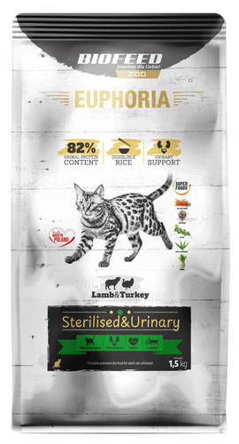Karma dla kotów EUPHORIA Gluten Free Cat STERILISED & URINARY Indyk & Jagnięcina 1,5 kg