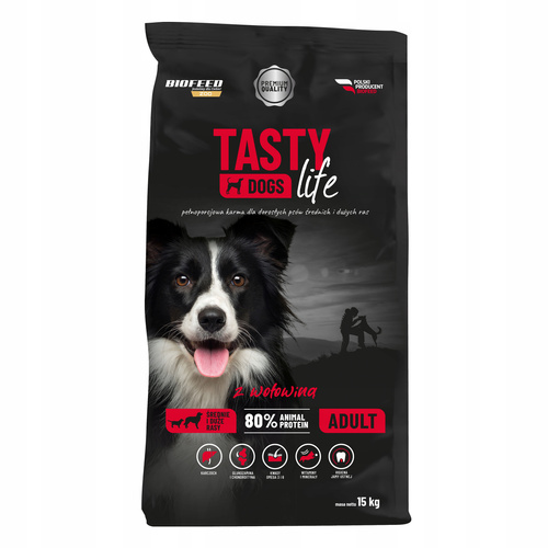 Karma dla psa Tasty Dogs Life z wołowiną 15 kg (średnie i duże rasy)