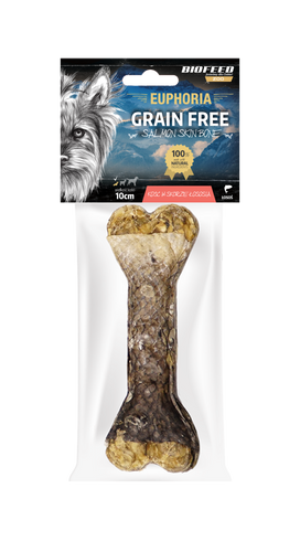 Kość dla psa w skórze łososia 10 cm