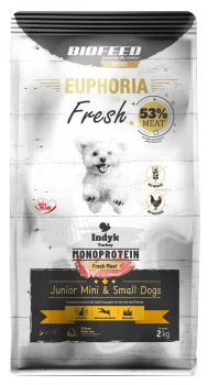 ZESTAW: Karma dla szczeniąt EUPHORIA Fresh Turkey Monoprotein (mini i małe rasy) 2 kg + 2 rolki woreczków na odchody PO 1 GR