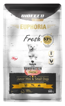 ZESTAW: Karma dla szczeniąt EUPHORIA Fresh Turkey Monoprotein (mini i małe rasy) 0,5 kg + rolka woreczków na odchody ZA 1 GR