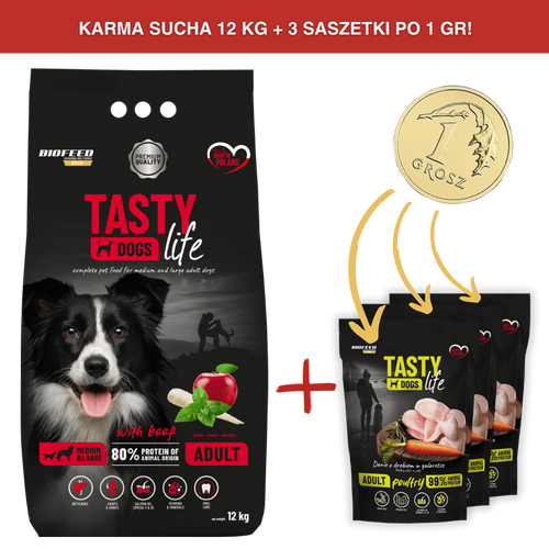 Karma dla psa Tasty Dogs Life z wołowiną 12 kg (średnie i duże rasy)