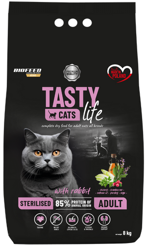 Karma dla kotów Tasty Cats Life STERILISED z królikiem 8 kg