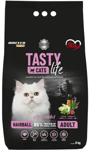 Karma dla kotów Tasty Cats Life HAIRBALL z królikiem 8 kg