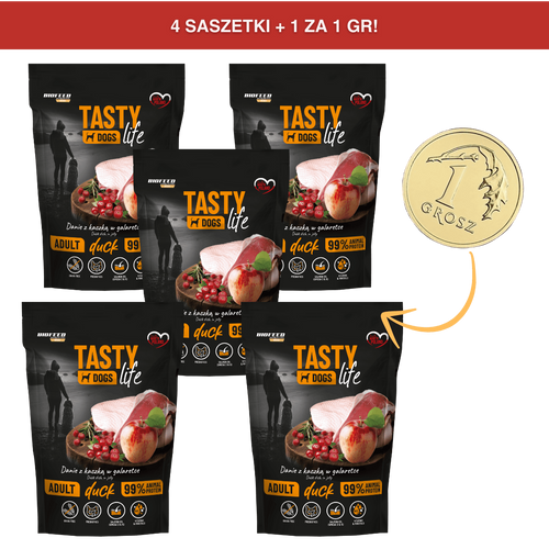 [4+1 ZA GROSZ] Mokra karma dla psów Tasty Dogs Life KACZKA 90% - danie w galaretce (saszetka) 500 g