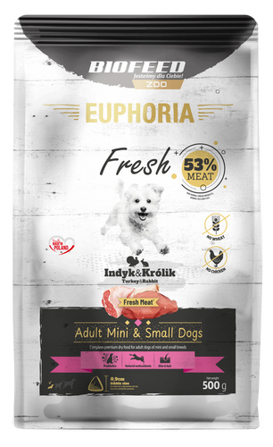 Karma dla psów EUPHORIA Fresh z indykiem i królikiem (mini i małe rasy) 0,5 kg