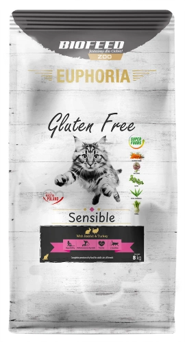 Karma dla kotów EUPHORIA Gluten Free Cat SENSIBLE Indyk & Królik 8 kg