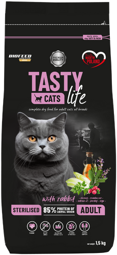 Karma dla kotów Tasty Cats Life STERILISED z królikiem 1,5 kg