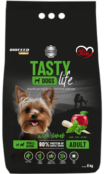 ZESTAW: Karma dla psa Tasty Dogs Life z jagnięciną 8 kg (mini i małe rasy) + 1,5 kg ZA 1 GR