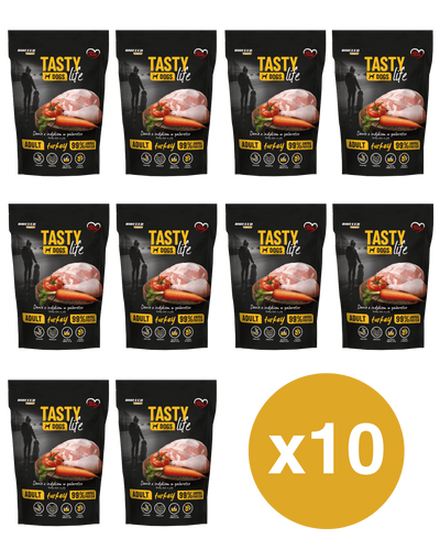 ZESTAW: Mokra karma dla psów Tasty Dogs Life INDYK 90% - danie w galaretce (saszetka) 10x 500 g