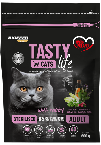 Karma dla kotów Tasty Cats Life STERILISED z królikiem 600 g