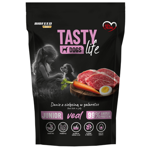 Mokra karma dla szczeniąt Tasty Dogs Life CIELĘCINA 90% - danie w galaretce (saszetka) 150 g