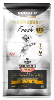 ZESTAW: Karma dla szczeniąt EUPHORIA Fresh Turkey Monoprotein (średnie i duże rasy) 2 kg + 2 rolki woreczków na odchody PO 1 GR