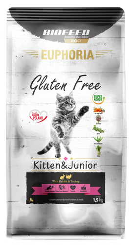 Karma dla kociąt EUPHORIA Gluten Free Cat KITTEN & JUNIOR Indyk & Królik 1,5 kg
