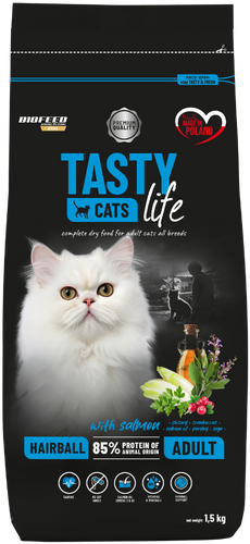 Karma dla kotów Tasty Cats Life HAIRBALL z łososiem 1,5 kg